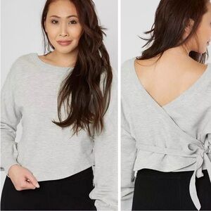 FP Movement Convertible Wrap Tie Crop Sweatshirt Gray Dolman Athleisure S